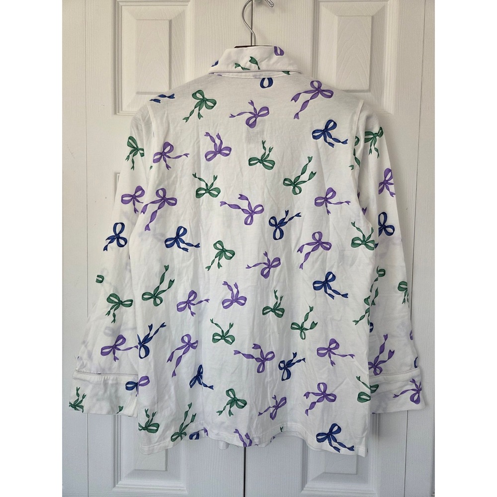 J. Crew Long Sleeve Knit Bow Pajama Set Women S White Multi NWT $128 CO080 - Picture 4 of 11